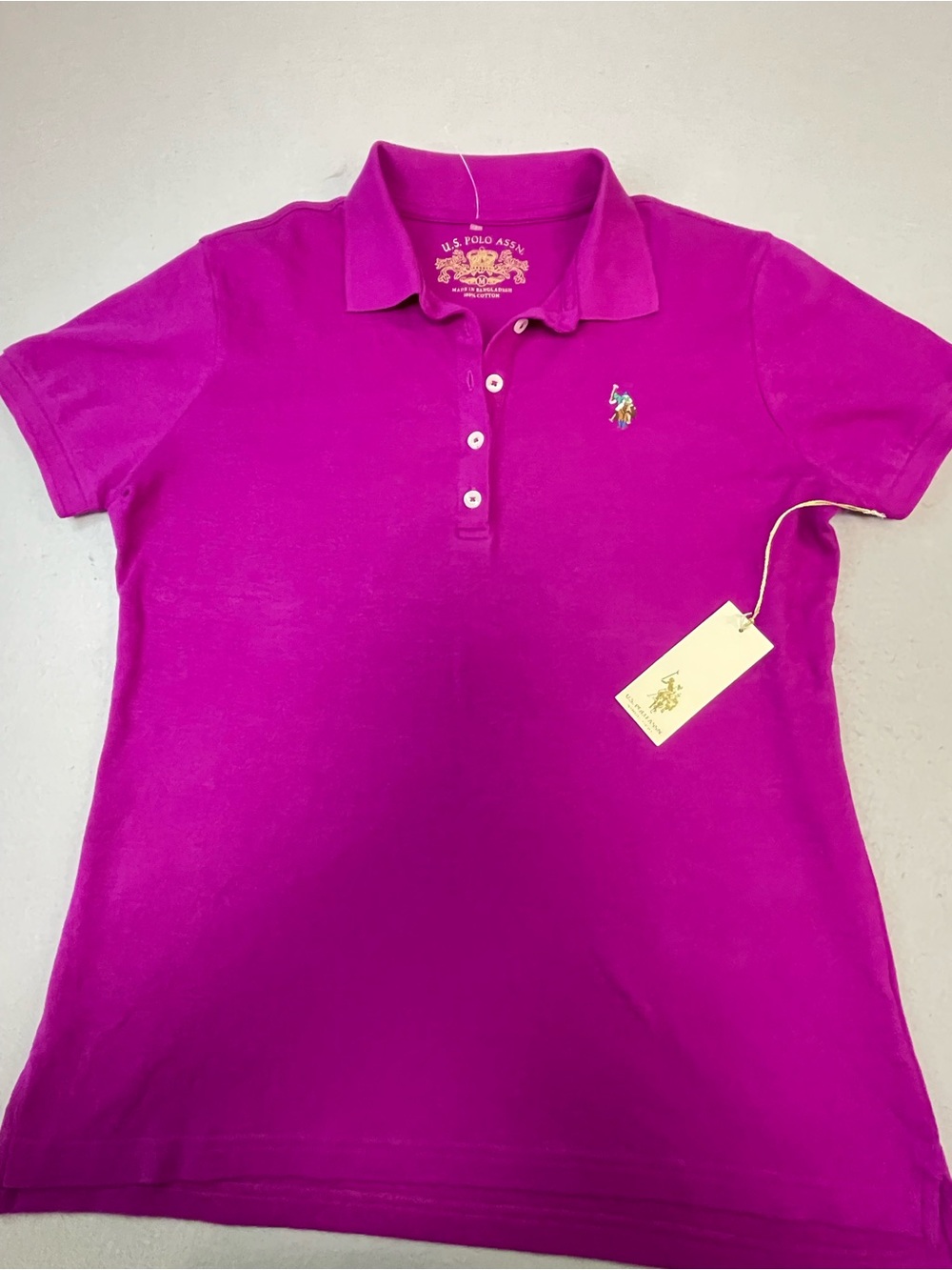 U.S. Polo Assn Women’s Polo Shirt Size M Purple Cotton Solid Collared Button 197
